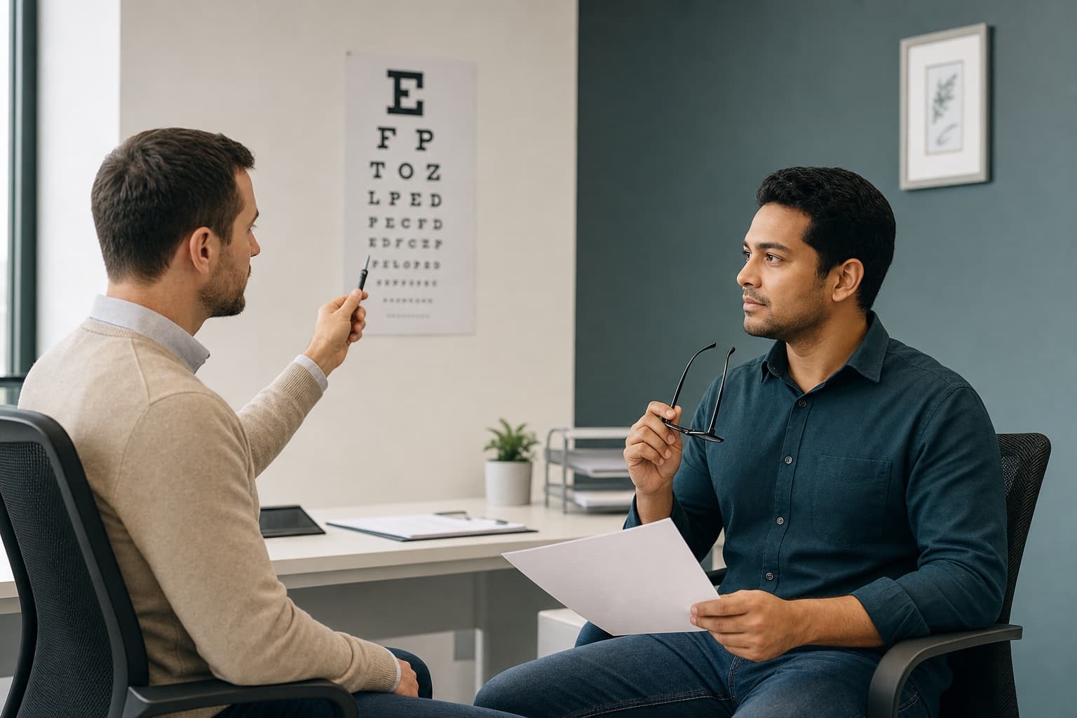 A clinician carrying out the vision check for a professional driver medical